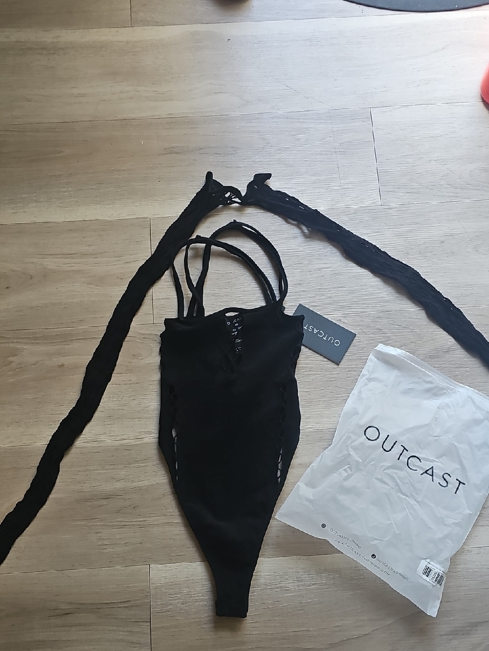 Outcast Women's Black Lace-Up Strappy Bodysuit